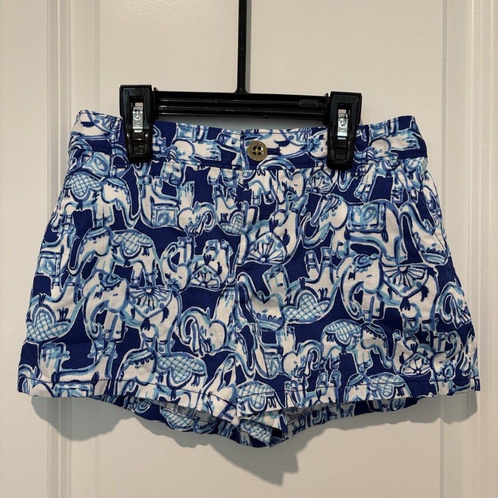 Lilly Pulitzer Mini Callahan Shorts Size 14 Girls Elephant Print Blue‎ Chino